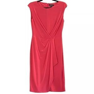 Bright Pink Mini Dress Sleeveless Round Neck Ruched Back Zip Closure Size's XXS